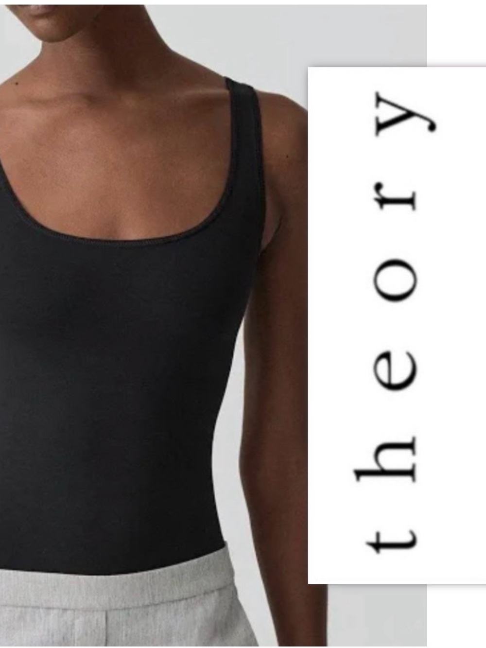 Theory Black Fliore Tubular Scoop Neck Tank